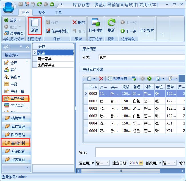 家具店產(chǎn)品庫存預警